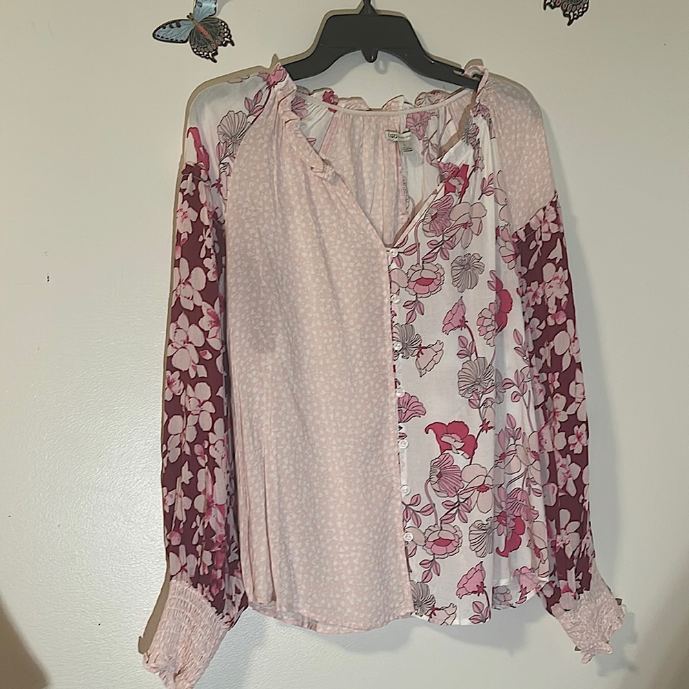 Pink and Burgundy Floral Blouse